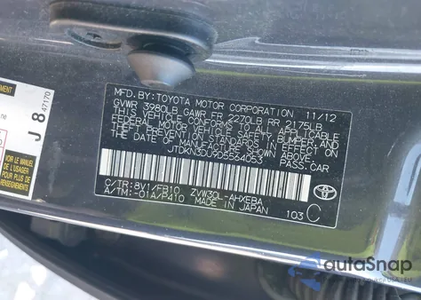 2013 Toyota Prius Two from USA, damaged, VIN JTDKN3DU9D5564053